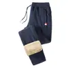 Calças grossas forradas de lã masculinas, calças esportivas largas e casuais plus size, calças de moletom da moda para atividades ao ar livre, calças retas
