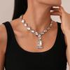 Collar Europeo y Americano de Lujo Ligero con Diamantes, Gota de Agua, Cuadrado, Distintivo, Exagerado, Nicho, Elegante, de Alta Gama, para la Clavícula, para Mujer