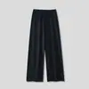 [Yangzi Alemán] Pantalones casuales rectos de pierna ancha con cordón, cintura alta elástica, 100% lana peinada fina de 60 hilos, ligeros