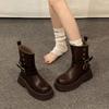 Botas Martin de tacón grueso marrón estilo británico para mujer, botas retro estilo western de otoño 2024, botas de caballero con suela gruesa