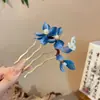 Peine para el Cabello de Flor de Vidrio Azul, Nuevo Pasador de Estilo Chino, Pasador, Accesorios para Cheongsam, Pasador en Forma de U, Accesorios para el Cabello, Tocado para Mujer