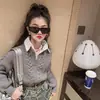 Suéter de Tricô Top Falso Duas Peças 2025 Novo para Meninas Crianças Suéter Super Camisa Base Meninas Bonito Outono Tops