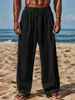 Pantalones casuales para hombre de primavera y otoño, lino estilo americano, transpirables, cómodos, corte holgado, cordón, pantalones deportivos, hechos a medida