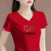 Camiseta de Manga Corta con Cuello en V para Mujer de Comercio Exterior con Descuento, Estilo Coreano, Moderna, Corte Holgado, Adelgazante, Casual, Top de Moda