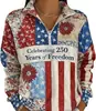 Sudadera cruzada con media cremallera y cuello medio alto, top casual para mujer conmemorativo del 250 aniversario de EE. UU., comercio exterior, Amazon Europa y América