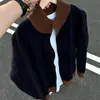 Suéter cárdigan retro estilo Old Money para hombre, otoño, holgado, casual, estilo perezoso, versátil, tejido de punto, bloques de color, cuello alto, chaqueta
