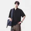 Camiseta de Algodón Pesado Estilo Americano Mamba para Hombre, Marca de Verano de Moda, Diseño Holgado de Manga Corta con Cuello en V, Color Sólido de Nicho, Manga Media