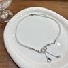 Collar de Perlas con Lazo Dulce y Fresco Estilo Ins Colgante de Borla Metálica Sentido de Diseño Fresco Ins Cadena para Clavícula Apilable