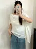 Ropa para mujer de talla grande, elegante top de alta gama estilo francés, verano 2026, para mujeres de talla grande, camiseta de punto de manga corta, imitación de dos piezas