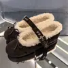 Zapatos Mary Jane de Lana de Cordero para Mujer Otoño Invierno Nueva Moda Bailarinas con Lazo Zapatos Peludos Zapatos de Algodón con Felpa para Mujer