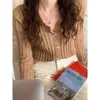 Suéter de punto con cuello polo 2026 principios de otoño e invierno nuevo retro suave suéter interior cárdigan top ajustado para mujer
