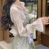 Roupa de Proteção Solar de Chiffon com Babados Feminina de Verão Xale Cardigã Casaco Estilo Fada com Saia Curta