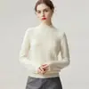 Suéter de punto trenzado 100% cachemira pura con cuello semi-alto para mujer, nuevo top base cálido ajustado para otoño e invierno
