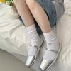 Calcetines grises de media caña estilo ballet para mujer, de primavera y otoño, blancos, con lazo bordado, estilo bloguero famoso en Internet.