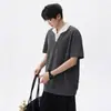 Camisa Polo Falsa de Duas Peças com Textura de Espiga de Trigo Americana para Homens e Mulheres, Verão Estilo Old Money Solta Casual Gola Lapela Manga Curta Top