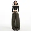 Moda Fashionável Estilo Retrô Solto Calça Wide Leg com Estampa de Leopardo para Mulheres Outono/Inverno 2026