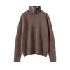 Suéter de Tricô Feminino Consinee 100% Caxemira Pura, Fio Floral de Dupla Torção 7 Gauge Espessado, Suéter Básico Macio e Liso de Gola Alta