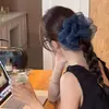 Goma de pelo de malla de lunares estilo coreano azul oscuro para mujer, goma de pelo estilo bosque retro para coleta, accesorio para el pelo, flor para el pelo
