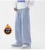 Amazon AliExpress Transfronterizos Más Terciopelo Engrosado Tallas Grandes Jeans para Hombre Sueltos Adelgazantes Pierna Recta Pantalones Largos hasta el Suelo Hombre