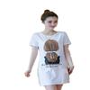 Vestido Feminino Estilo Coreano Novo Verão 2025 Estampado Feminino Meio Comprimento Manga Curta Camiseta Top Base Estudante Feminina