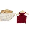 Conjunto de Ropa de Verano para Niñas, Ropa Elegante para Bebés, Marca de Moda Infantil de Moda, Camiseta sin Mangas con Lazo de Encaje Estilo Coreano, Falda de Encaje tipo Pastel
