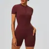 Macacão de Yoga com Zíper de Manga Curta de Verão Europeu e Americano da Amazon para Mulheres Dança Fitness Macacão Esportivo Justo