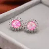 Deseo transfronterizo Moda Platino Azul Verde Rosa Redondo Aobao Pendientes de Flor Pendientes Elegantes para Mujer Combinan con Todo