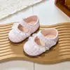 Sapatos xadrez com renda para bebê menina, estilo doce de pequena princesa, bico quadrado, sola macia, sapatos de boneca, calçados para bebês