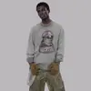 Camiseta Retro de Manga Longa Transfronteiriça Masculina Estampada Divertida Gola Redonda Solta Oversize Retro Americano Ins Marca Tendência Top