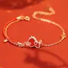 Pulsera Original Get Rich Soon para Mujer, Plata Pura, Nuevo Estilo Chino Pulsera de Hilo Rojo Año del Caballo, Moneda de Ágata Roja Joyería de Unicornio