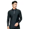 Roupa de Corrida Manga Longa Secagem Rápida Masculina Slim Respirável Meio Zíper Camiseta Esportiva Top para Maratona Basquete Treinamento Físico