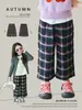 Pantalones Casuales Rectos de Lana a Cuadros Estilo Coreano para Niñas 2024 Otoño Nuevo Estilo Moda Versátil de Pierna Ancha para Niños Bebé