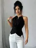 2026 Transfronterizo Europeo y Americano Estilo Chica Popular de Amazon Top Casual Elegante de Color Sólido Cruzado sin Mangas de Cuello Halter Ajustado