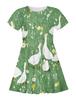 Vestido Casual de Verano Europeo y Americano Estilo Pastoral Fresco Pequeño Dibujos Animados Ganso Blanco Grande Impresión Digital 3D para Niñas Cuello Redondo