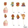 12 Peças Toppers de Bolo Tema Circo Animal Palhaço Decoração de Bolo Inserções Decoração de Aniversário Suprimentos para Festa