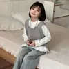 Pantalones de Nuevo Estilo para Niñas 2025, Conjunto de Chaleco para Niños, Camiseta Básica para Niñas, Ribete de Encaje, Estilo Coreano para Primavera y Otoño, Estilo Mori