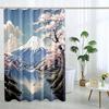 Traje de cortina de ducha japonesa de 4 piezas con alfombra antideslizante, cojín para asiento de inodoro y en forma de U, ola de Kanagawa al atardecer