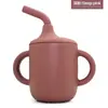 Taza de Aprendizaje para Bebé de Silicona Transfronteriza con Doble Asa, Taza con Popote, Anticaídas, Popote de Codo Antideslizante, Vaso de Agua de Silicona de Grado Alimenticio