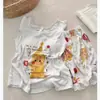 2026 Moda da Internet Nova Roupa de Dormir para Irmã Gordinha Feminina Verão Fina Estampa Fofa de Gato Conjunto de Duas Peças