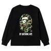 Comércio Exterior Transfronteiriço Marca Tendência Estilo Japonês BAPE cabeça de macaco camiseta de manga comprida com estampa de tubarão desenho animado, camiseta básica unissex