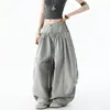 Pantalones de tiro alto drapeados sueltos estilo hip-hop pierna curva para mujer otoño adelgazantes volantes capullo pierna ancha pantalones de baile modernos