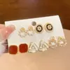 Conjunto de Dez Brincos Pingente Flor de Pérola Agulha de Prata e Diamante, Brincos Modernos e Versáteis, Brincos Retro de Luxo Leve para Mulheres