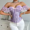 Vestido Corsé de Encaje Sexy Cross Court con Ballenas Moldeador de Cintura de una Sola Manga para Mujer