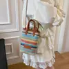 Bolsa para Teléfono Móvil Bolso de Hombro Nuevo Estilo Bolso de Paja Tejida Bolso de Verano para Mujer Moda Playa Marítima 2025 Colores Contrastantes