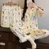 Pijama de Algodón con Estampado de Leopardo, Corazón y Nube Estilo Ins de Moda para Mujer, Verano, Manga Corta, Ropa de Casa, Conjunto de Tres Piezas, Foto Real, Venta al por Mayor