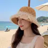 Sombrero de Pescador de Ganchillo de Encaje para Mujer, Vacaciones de Verano en la Playa, Adelgazante Facial, Sombrero de Cubo Elegante, Protección Solar, Sombrero Transpirable