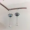 Pendientes de borla de la suerte huecos de plata de ley 925 para mujer, aretes de botón hexagonales de estilo chino esférico, ganchos de oreja, joyería para orejas