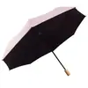 Guarda-chuva manual preto de 21 polegadas com 8 varetas, simples e estiloso, com proteção solar, cabo de madeira maciça, dobrável e à prova de vento, atacado com opções de impressão personalizada
