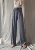 Pantalones de Pierna Ancha Finos de Seda de Hielo para Mujer de Primavera y Verano, de Cintura Alta, Caídos, Nuevo Estilo de Verano, Pantalones Casuales Adelgazantes, Pantalones Largos con Bolsillos, Transfronterizo
