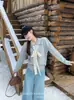 Foto Real de Nuevo Suéter Cardigan de Punto Estilo Coreano Otoño 2025 Holgado con Diseño de Encaje y Lazos Reductor de Edad para Mujer
